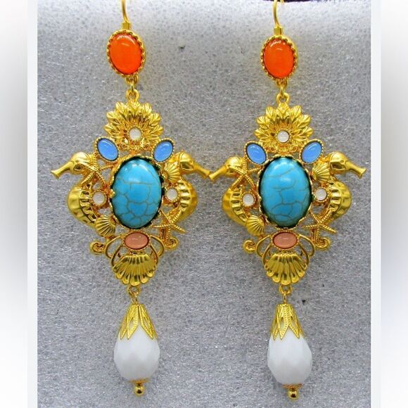 Seahorse dangle earrings N185 - Picture 1 of 5